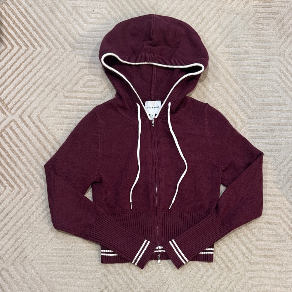 Pink Rose Maroon Zip-Up Hoodie Sweater. super soft material 
never worn
size s - Picture 3 of 6